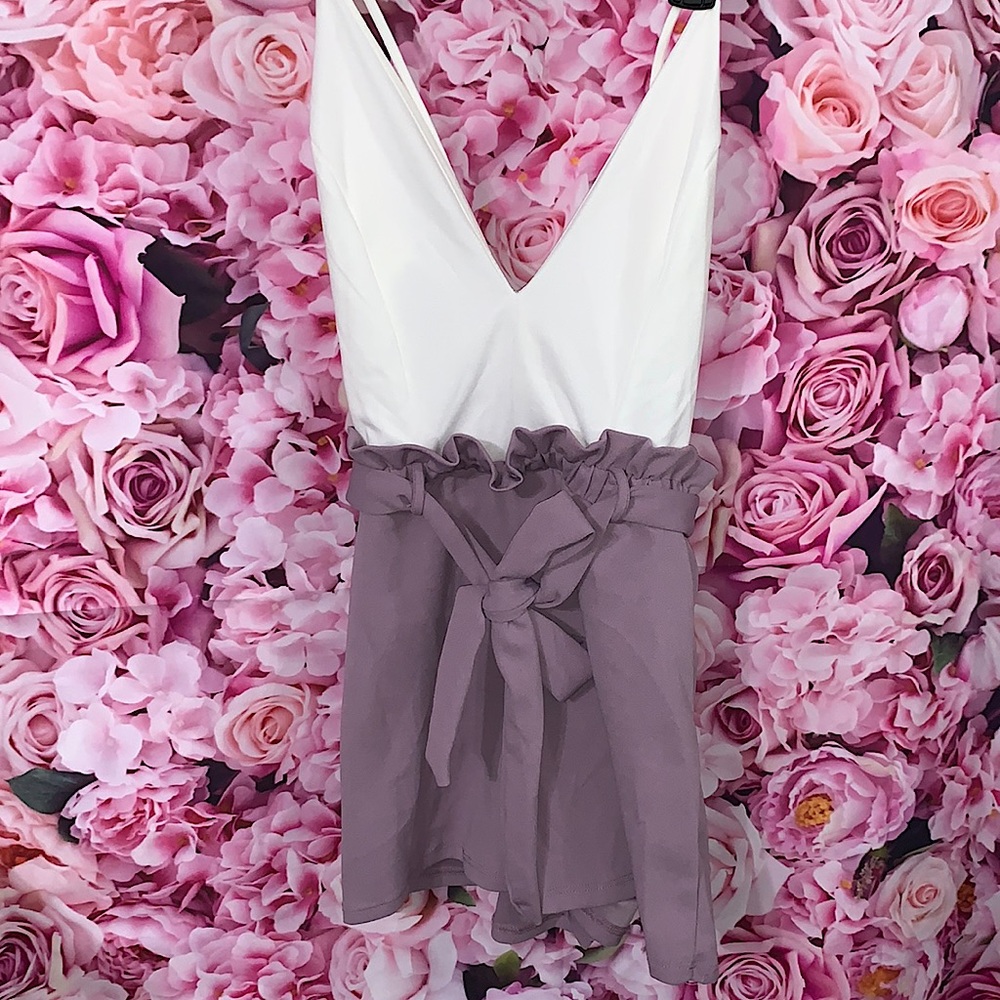 Fashion Nova White & Lilac Backless Romper